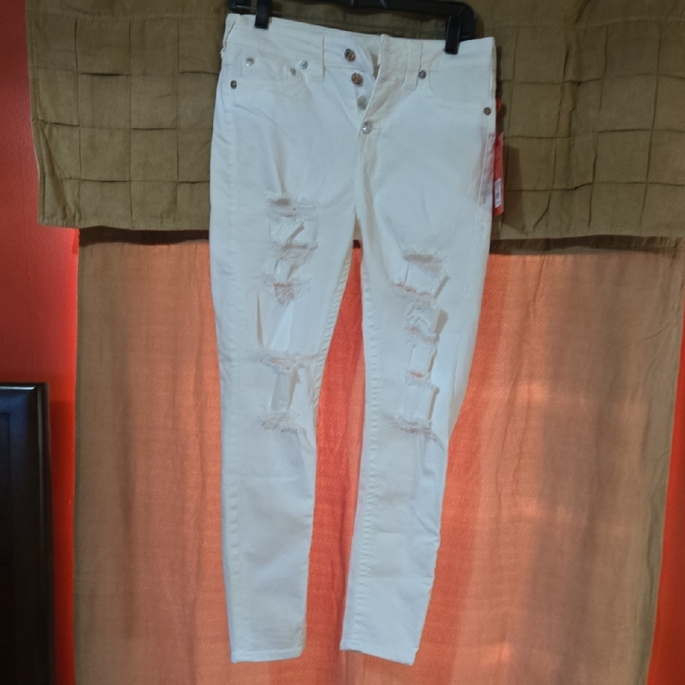 True Religion White Skinny Distressed Jeans